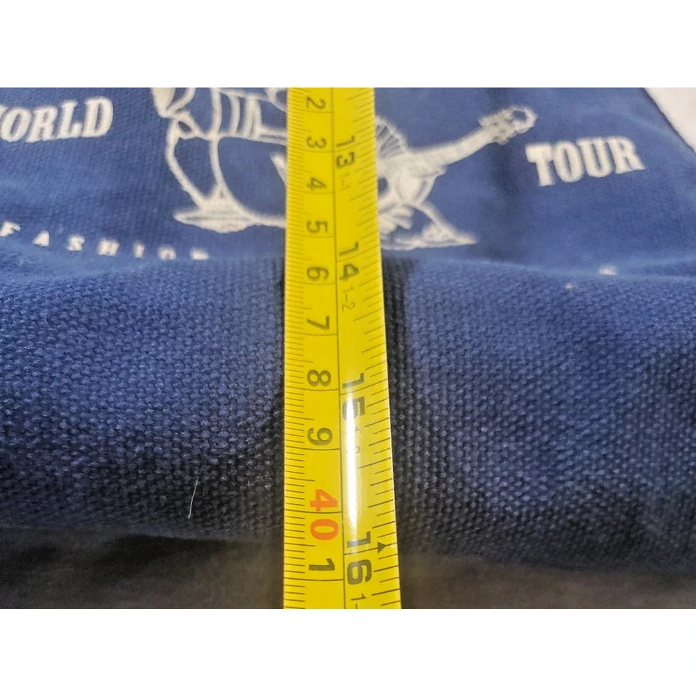 True Religion Canvas Duffle Bag Blue Cream World Tour Buddha Travel Gym Y2K